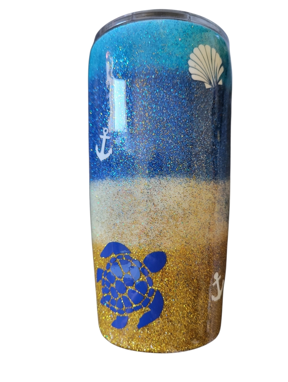Glitter Ocean Turtle Stainless Tumbler - Blue, Gold